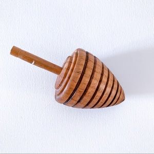 Large vintage oak spinning toy Top carved wood decoration primitive decor